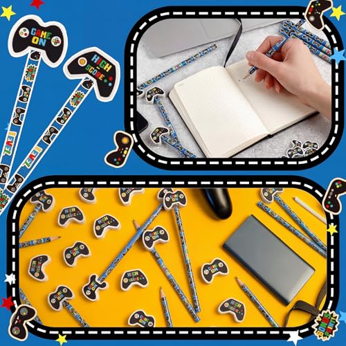 32 Pcs Blue Video Game Pencils with Eraser, Gaming Favors - color: Blue, style: Video Game