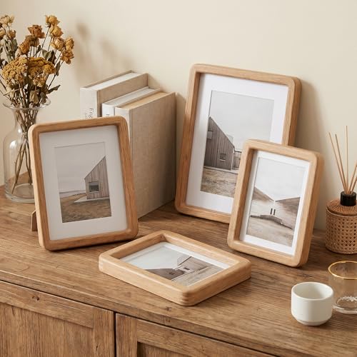 6x8 Picture Frame, USA-Sourced Natural Solid Oak Wood Photo Frame with HD-Tempered Glass, Handcrafted Rounded Corner 6 x 8 Wooden Frame Matted to 5x7 Photos, Wall or Tabletop Display - color: Natural White Oak, size: 6x8