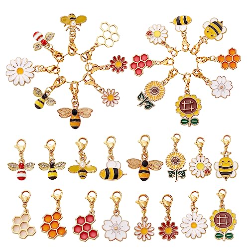 BEEFLYING 16Pcs Stitch Markers for Knitting Crochet Alloy Enamel Removable Crochet Stitch Marker Charms with Lobster Claw Clasps for Knitting Weaving Sewing Quilting Handmade Jewelry (Bee) - color: Bee