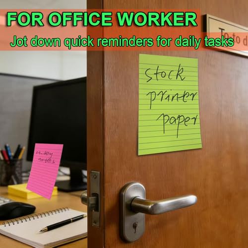(12 Pack) Lined Sticky Notes 4x6 in,Bright Large Notepads with Lines