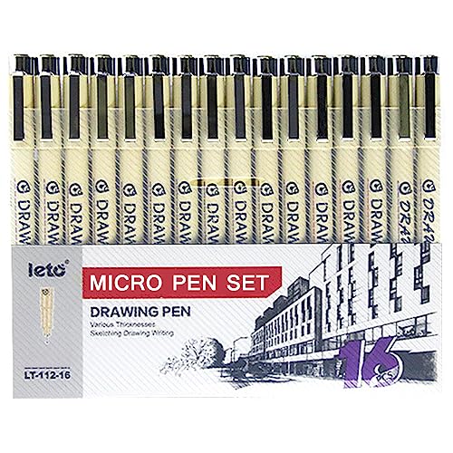 Muchcute Micro Fineliner Drawing Art Pens: 16 Black Artist Supplies Adults - color: 16 Tip Sizes