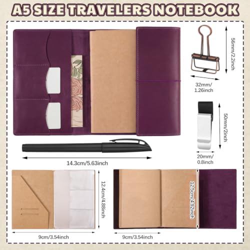 Eaasty A5 Genuine Leather Refillable Notebook Travel Journal, Purple - color: Purple