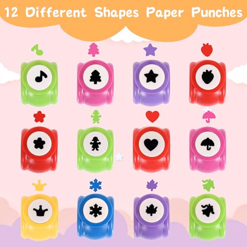 12 PCS Craft Scissors Decorative Edge, 12 PCS Small Hole Punch Shapes, 90 Sheets Colorful Origami, Adults Craft Kit for DIY Crafts, Scrapbooking, Card Making, School Supplies