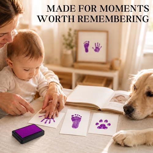ReignDrop Baby Ink Pad for Hand and Footprints, Non-Toxic Acid-Free Keepsake Kit, Smudge-Proof Archival Ink Wipes Off Skin, for Scrapbook, Photo Album, Frames & Pet Paws, Baby Gift (Purple) - color: Purple