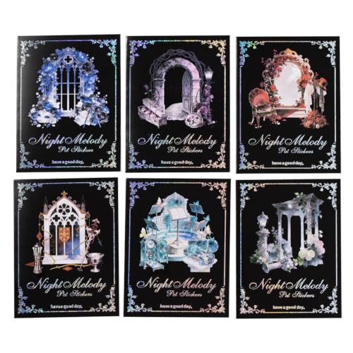 120 Pcs Gothic Dark Academia Aesthetic Scenery Stickers | 6 Packs Transparent PET Interior Scene Ephemera, Waterproof Room Decor Supplies for DIY Craft Junk Journal Collage - color: Night Melody