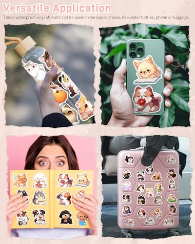 200 Pcs Cute Cartoon Cat and Dog Stickers Pack for Kids Adults | Kawaii Pet Cat Dog Mixed Sticker, Waterproof Vinyl Puppy Decals for Laptop,Water Bottle,Luggage, Pet Lover Party Favors - size: 200Pcs(Cats and Dogs)