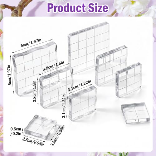 Nogeqi 8 Pieces Acrylic Stamp Block, Clear Stamping Blocks for Crafting, Planner Stamps with Grid Lines Stamping Tool for Scrapbooking Crafts Card Making, DIY Essential, Assorted Sizes