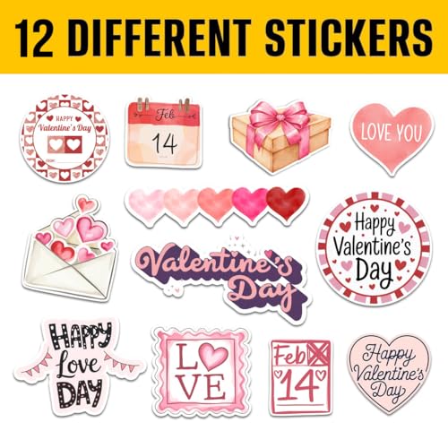 (12pcs-3in) Valentine Sticker Stickers Romantic Love Couple Quotes Gift Set - color: Vlt1, size: 3 Inches