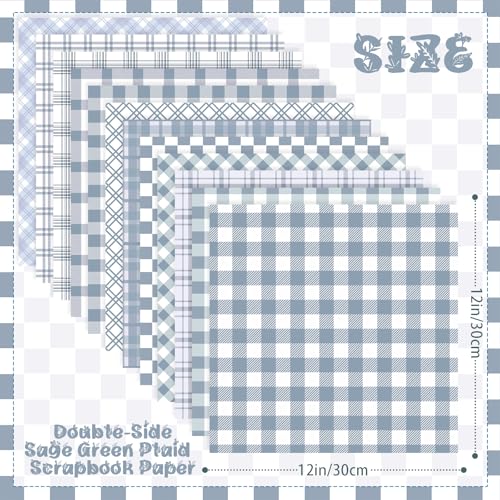 24 Sheets Dusty Blue Plaid Scrapbook Paper, Double Side Dusty Blue Lattice Decorative Craft Paper Folded Flat for Spring Easter Birthday Card Making Baby Showers Photo Album Decor, 12'' x 12''