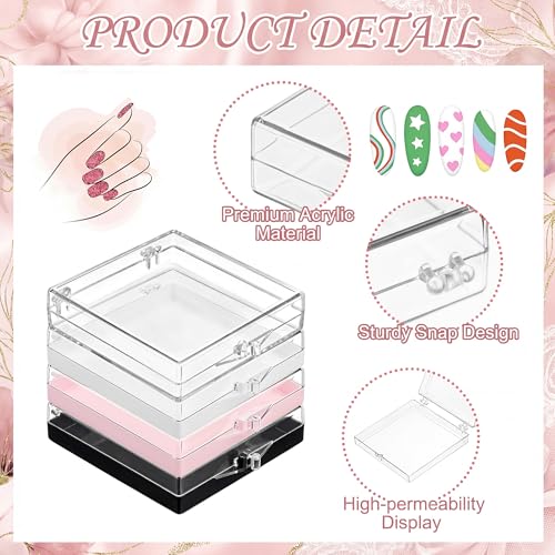 AceOrbit 48 Pcs Press on Nail Boxes with 180 Pcs Adhesive Double Sided Tape Acrylic Press on Nail Packaging Cases in 4 Colors Square Transparent Storage Case Organizer for Display Art Salon Supplies - color: Multicolor