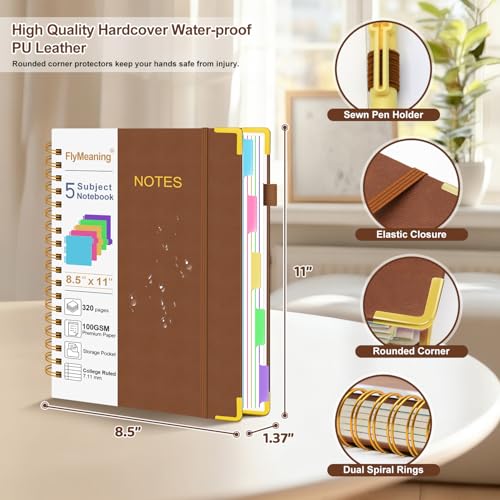 Hardcover Spiral Notebook Journal with Removable Dividers Tabs - color: Brown, size: 8.5"x11"