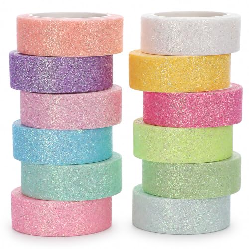 TIESOME 12 Rolls Glitter Washi Tape Set,15mm Macaron Cute Colored Tape - style: Style2