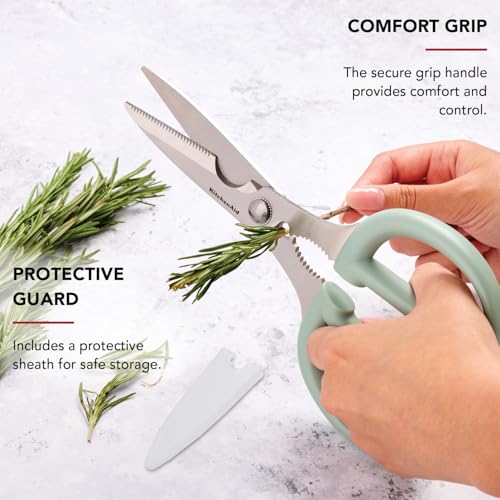 KitchenAid 2-Piece Multipurpose Shear Set, Versatile Scissors with Nutcracker, Bottle Opener, Ergonomic Handles with Protective Blade Covers - color: Cardamom/Agave, size: 2 Pack