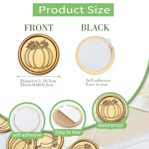 SWANGSA 50 Pack Fall Pumpkin Wax Seal Stickers, Antique Gold Self-Adhesive Envelope Seal Stickers for Halloween Thanksgiving Autumn Wedding Invitations Cards - size: 50 Pack, style: Fall Pumpkin