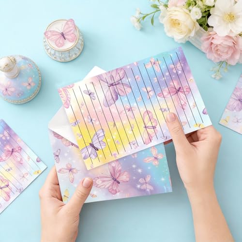 160 Pcs Stationery Paper Envelopes Set | Includes 50 Writing Paper & 50 Envelopes & 60 Dot Stickers,Butterfly Letter Writing Stationery Paper Envelopes(10Style) - color: Butterfly