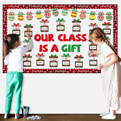 Christmas Bulletin Board Decoration Set Xmas Gift Boxes Cutouts Classroom Decoration Xmas DIY Photo Craft Cutouts Christmas Tree Bulletin Boards for Holiday School Class Chalkboard Wall Decor Supplies - style: Christmas Gift Boxes