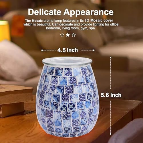 Dicimi Chinese Mosaic Electric Wax Melt Warmer, Handmade Glass Art Candle Warmer Lamp, Plug in Wax Warmer with Night Light 2-in-1, Flameless Wax Melter for Home, Housewarming Birthday Gift - color: Blue Square Pattern