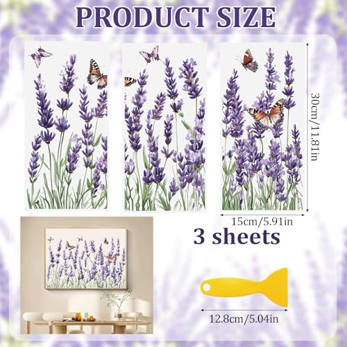 Rub On Transfers for Crafts, 3pcs Vintage Purple Flowers Transfers UV DTF Stickers Waterproof Decals Furniture for for Wood Door Window DIY Home Decor - color: Purple Lavender