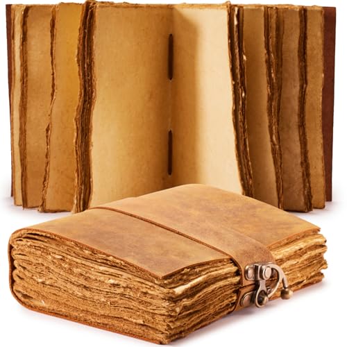 NomadCraftsCo. Vintage Leather Journal - Lock Closure, Book of Shadows Journal, Grimoire Journal, Witch Journal, Vintage Journal 240 pages Antique Deckle Edge Paper - color: Weathered Brown, size: 11.5" x 8.25"