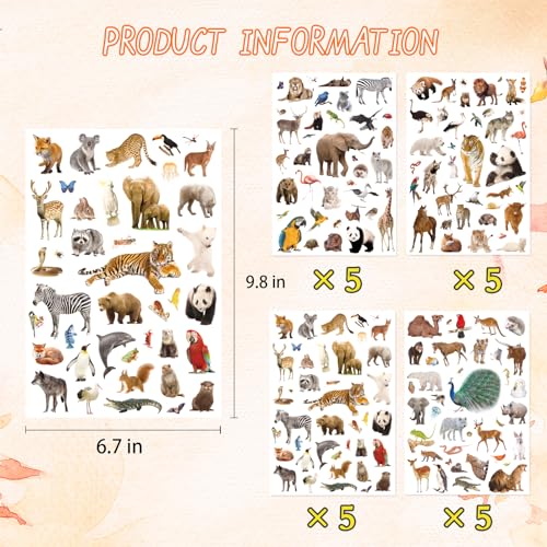 Wild Animals Stickers 750 Count Safari Jungle Animal Woodland Wildlife Zoo Creatures Stickers Party Favors Gifts Sticky Decor for Scrapbook Calendar Planner Gift Wrap Decor - color: Wild