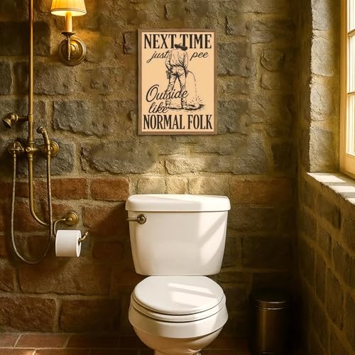 Funny Western Cowboy Bathroom Wall Art Vintage Next Time Pee Outside Like Normal Folk Wall Decor Picture Unique Southwest Restroom Canvas Printing Print 12X16 inch Wood Framed - color: Cowboy C, size: 16"L x 12"W