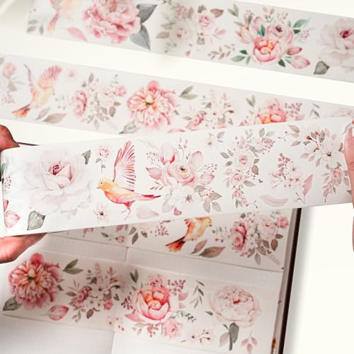 WT Pre-Cut Pink Velvet Wide PET Tape, Single Roll, Original Designs, Transparent Floral Adhesive, Durable Decorative Clear Tape for Journaling, Scrapbook, Planner, DIY Crafts, Bujo Supplies, 60mm×5m - color: WT Pre-Cut Pink Velvet Wide PET Tape