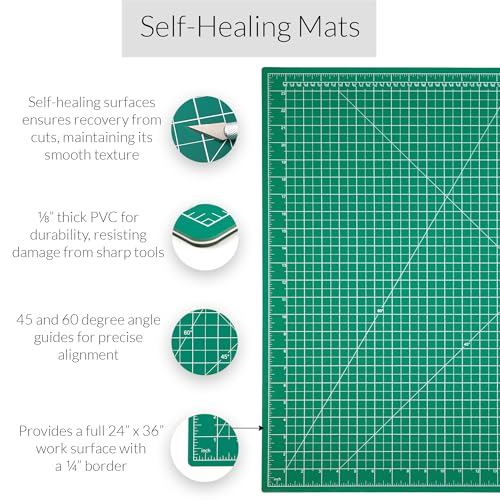 Breman Precision Large 24x36 Green Cutting Mat, Self Healing Cutting Board | Large 24x36 Green/Black Cutting Mat Self Healing, 2-Sided 5-Ply PVC Non-Slip A1 Art Crafting Mat for Fabric with Grid Lines - color: Green/Black, size: 24x36