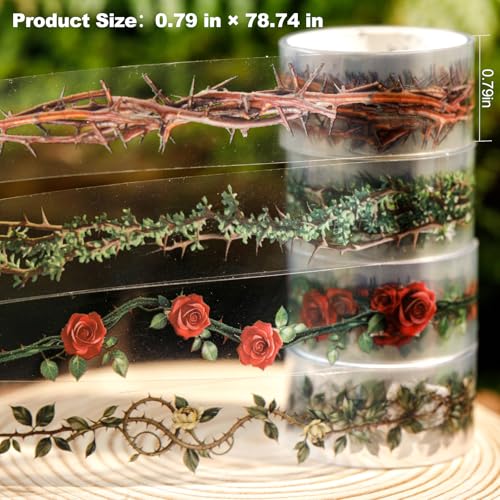 4 Rolls Botanical Border PET Tape for Scrapbook Journaling - color: Thorns