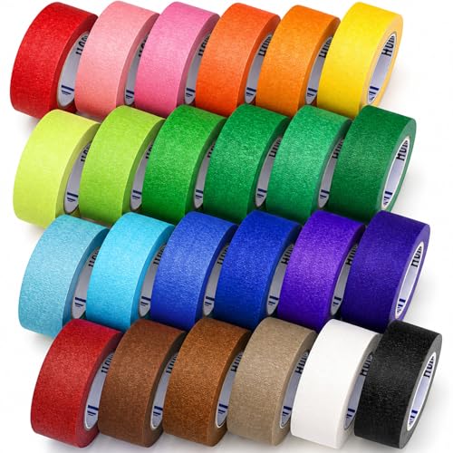24 Rolls Colored Masking Tape 1 Inch x 360 Yards Rainbow Craft Tape Bulk - color: 24 Colors, size: 1in x 15Y-24Pack
