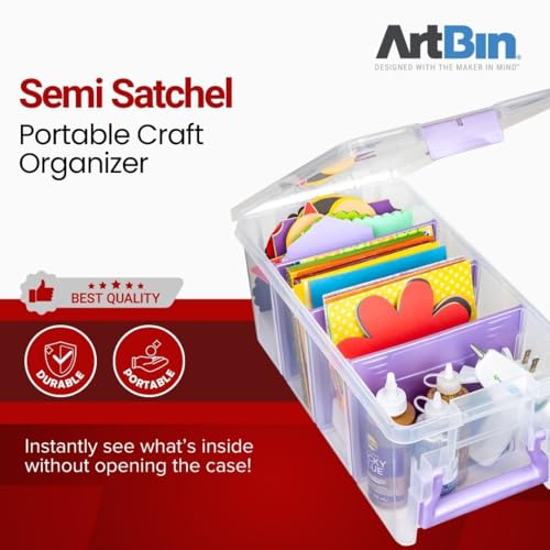 ArtBin Semi Satchel Portable Craft Organizer with 3 Dividers - Clear Plastic Storage Case for Art & Craft Supplies (Pack of 4) - color: Purple, size: Pack of 4