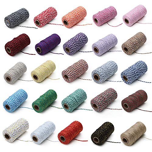 1 Roll 2mm 109 Yard Colourful Cotton Cord Bakers Twine DIY Crafts Gift Wrapping Christmas Wedding Home Decor String Rope (#29 Green+Gold) - color: #29 Green+gold