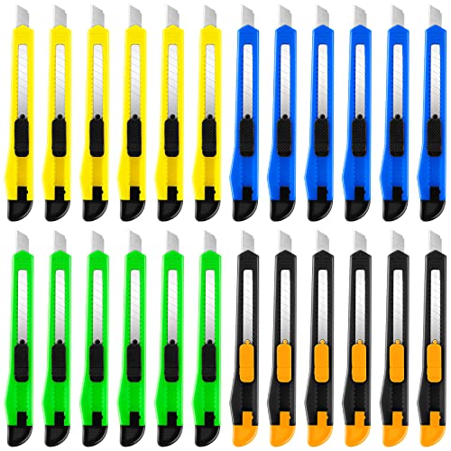 24 Pack Box Cutter Retractable, 9mm Utility Knife, Razor Knife - color: 24 Pack - Orange, Yellow, Blue, Green