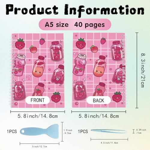 CRASPIRE Sticker Book 40 Pages Pink Strawberry Reusable Album Storage 8.26x5.82In Double-Sided Waterproof Blank Pasteable Notebook with Tools for Adults Release Paper Holder Saver Organizer - style: Drink