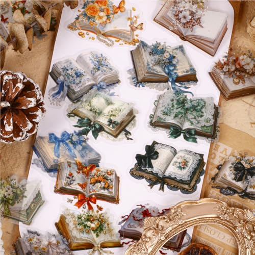120 Pcs Vintage Floral Book Stickers for Scrapbooking - color: Book Themed