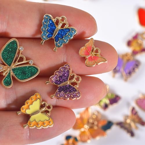Bulk Gold Enamel Charms for Jewelry Making, Colorful Metal Charms Pendant for Bracelet Necklace and Crafting - color: Butterfly Mixed Color