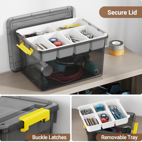 80Qt Stackable Storage Bins with Lids Trays Craft Box Organizers, 2Pack, GY | Clear Plastic Latching Boxes Organizers with Dividers Portable Containers for Arts & Crafts, Home Office Classroom Car Trunk - color: Clear Grey, size: 40QT-2Pack
