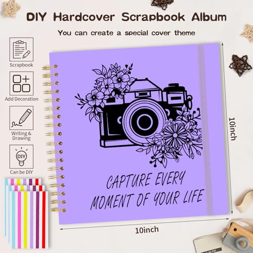 Scrapbook Album 10x10 inch, Travelling Journal Scrap Book Family Scrapbook Scrapbooking Supplies Kits Gift for Couples Anniversary Wedding (purple, 10 x 10 inch) - color: purple, size: 10 x 10 inch