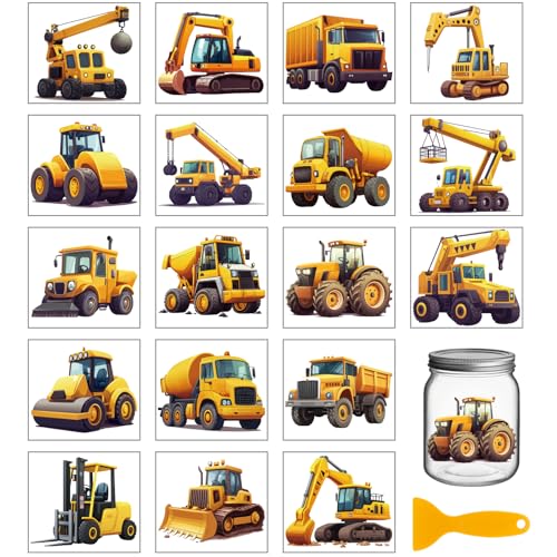 GLOBLELAND 18 Sheets Construction Vehicle Colorful Transfer Stickers - style: Vehicle