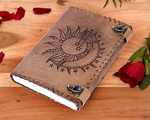 Sun & Moon Emboss journal, 240 Pages journal, Vintage Journal, Sun moon Journal, Leather Sketchbook, Leather Notebook, Leather Journal for Men,Sun & Moon, 10x7 Inch) - color: Vintage Brown - Sun & Moon, size: 10x7 Inch