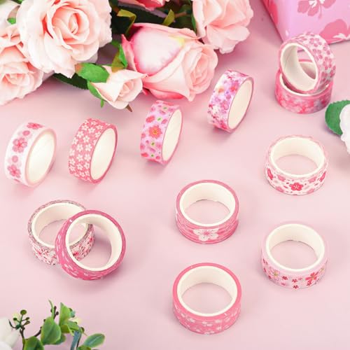 Whaline 12 Rolls Cherry Blossom Flower Washi Tape Floral Masking Tape Set Pink Sakura Decorative Wrapping Paper Tapes Boxed for Spring Scrapbook Journal DIY Crafts - style: Cherry Blossom