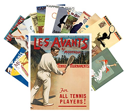 PIXILUV Postcard Pack 24pcs Tennis Player Vintage European Travel Posters Sport Magazines - color: Two