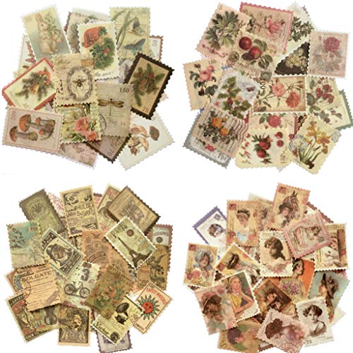 240pcs Vintage Postage Stamp Stickers, Aesthetic Botanical Deco Paper Sticker for Scrapbooking, Journaling Supplies, Planners, Kid DIY Art Crafts, Bullet Journal - size: 4 Collections 240PCS