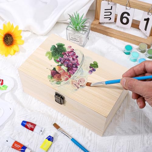 WSICSE Unfinished Wood Box with Hinged Lid, 9.2 x 5.5 x 3.9 in