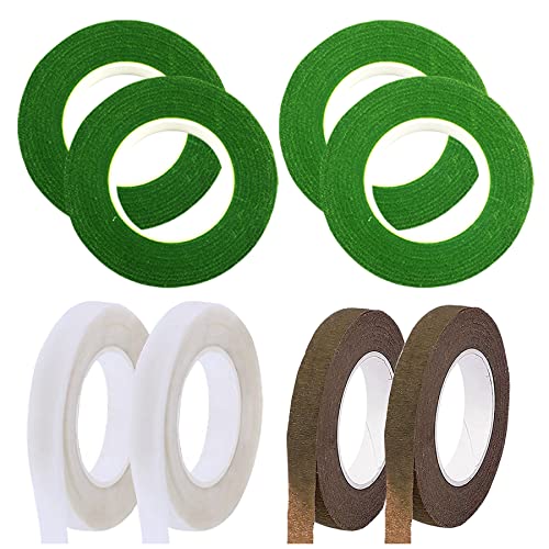 Woohome 8 Roll Florist Stem Wrap, 12mm Width Floral Tape Bouquet Tape, 90 Feet/Roll Flower Tape - color: 8PCS Green Brown White