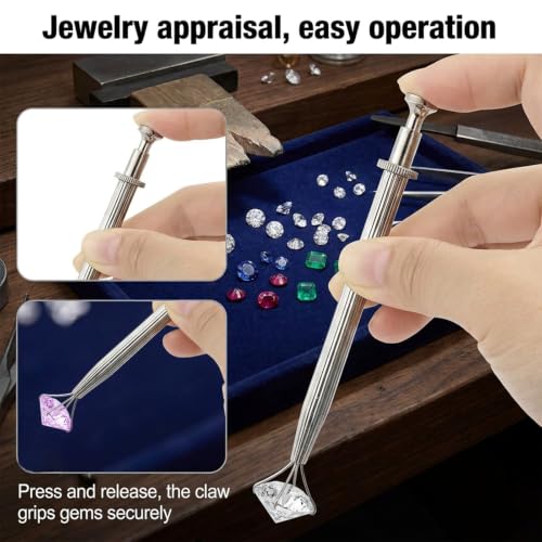3-Pack Stainless Steel Diamond Tweezers Set with Slide-Locking Claw & Precision Tweezer - Jewelry Gemstone Bead Pickup Tool, Prong Grabber for Stone Setting, Watch Repair & Crafting