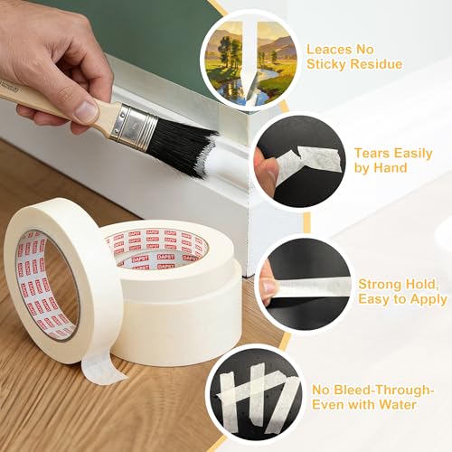 1 Inch x 55 Yards Masking Tape, 24 Rolls Beige White Painters Tape