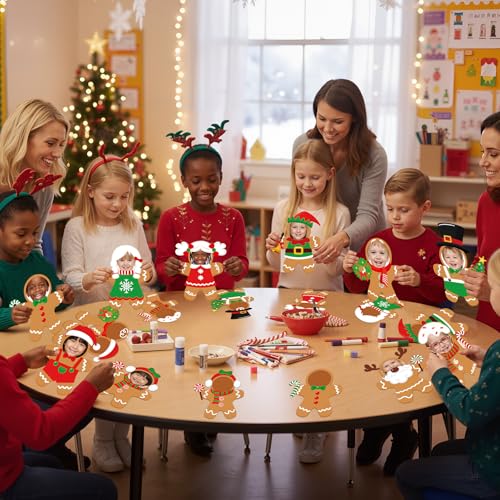 Funrous 80 Sets Christmas Gingerbread Man Cutouts, DIY Picture Frame | Christmas Photo Frame, Face Cutouts Craft Kit, Bulletin Board Classroom Decorations, Xmas Winter Holiday Party Favors - style: Gingerbread Man