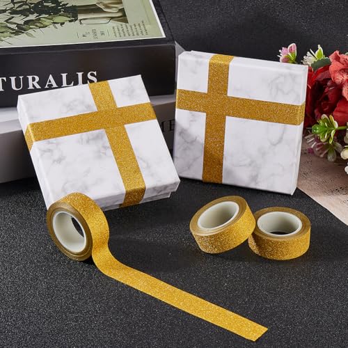 GORGECRAFT 3 Rolls 32.8 Yards x 0.6" Glitter Decorative Tapes Adhesive Crafting Washi Paper Tape Gold Foil Masking Tapes Stick for DIY Scrapbook Gifts Wrapping Car Furniture Graphic Arts Walls Decor - color: gold