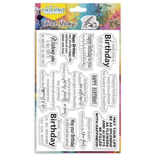 CHGCRAFT Birthday Wishes Clear Stamps Words Stamp for Crafts, 6.3x4.3inch - style: Birthday Wishes