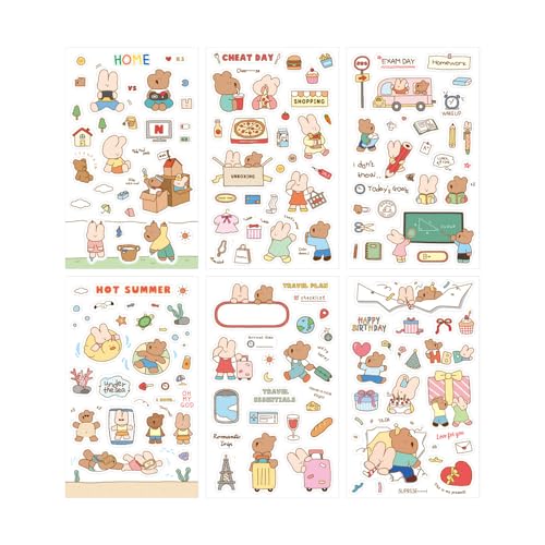 Monolike Happy & Lucky Littles Theme Sticker 6P Set - Aesthetic Removable Stickers for Journaling, Scrapbooking, Multicolor, Size: 4.33 x 5.51 inches - color: Happy & Lucky Littles 6p